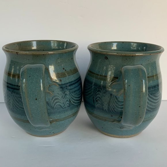 2 Hand Thrown Studio Art Pottery Mugs Blue Artisan Handcrafted Signed - Picture 13 of 13